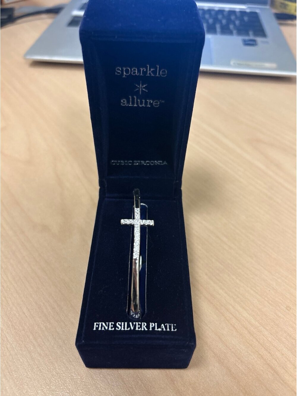 Sparkle and Allure Silver Plated CZ Cross Bangle Bracelet NIB